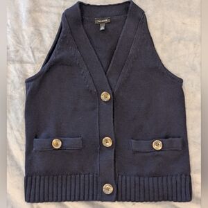 Talbots Navy Blue Knit Sweater Vest Size XS 100% Cotton